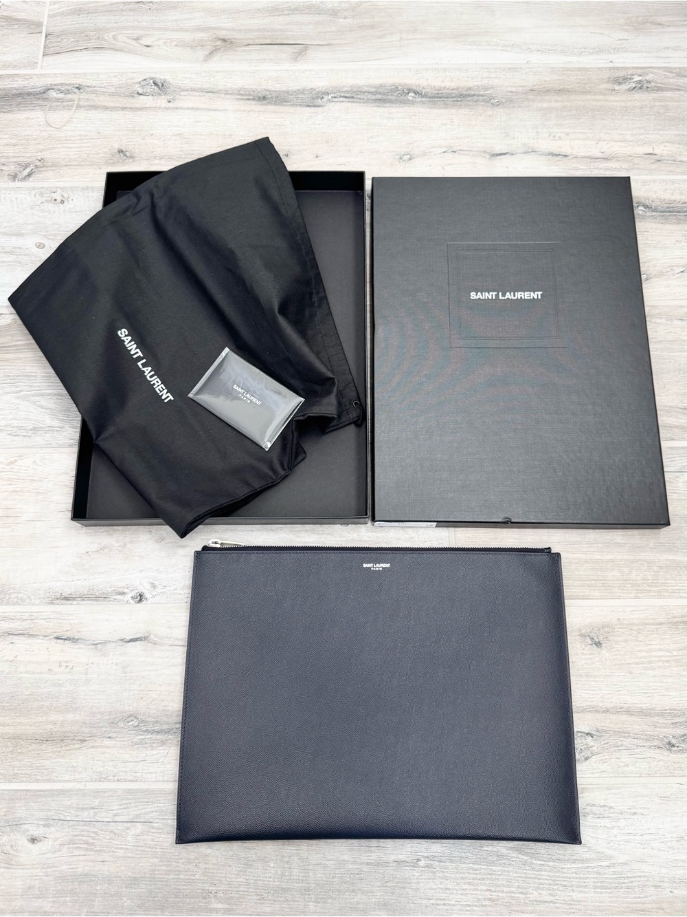 Saint Laurent Marine Leather Document Tablet Holder Clutch